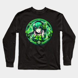 Green eco friendly nature lover gamer girl Long Sleeve T-Shirt